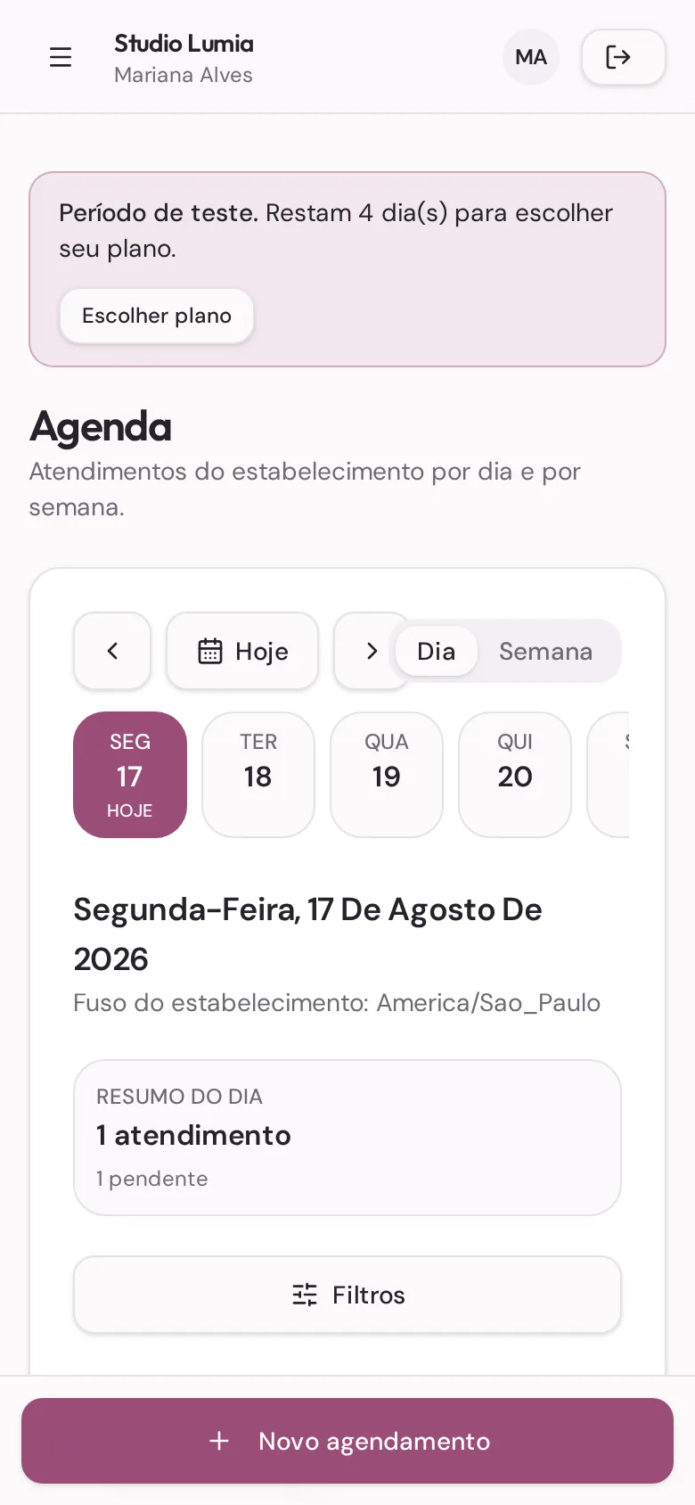 Agenda do AgendaLumia aberta no celular